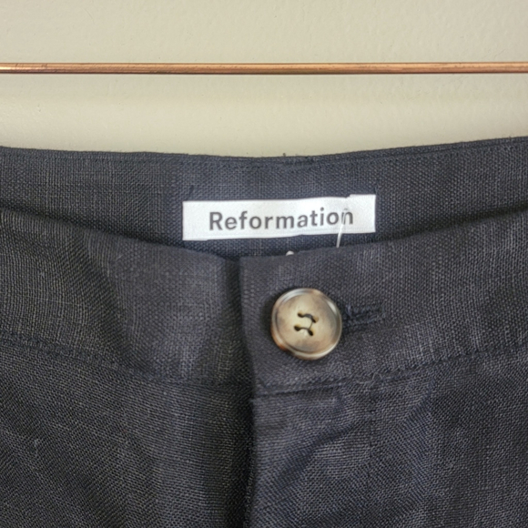 NEW Reformation 12 Sterling High Rise Black Linen Patch Flap Pocket Shorts - Picture 3 of 11